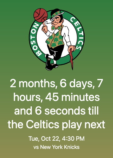 Screenshot of Boston Celtics countdown in action.